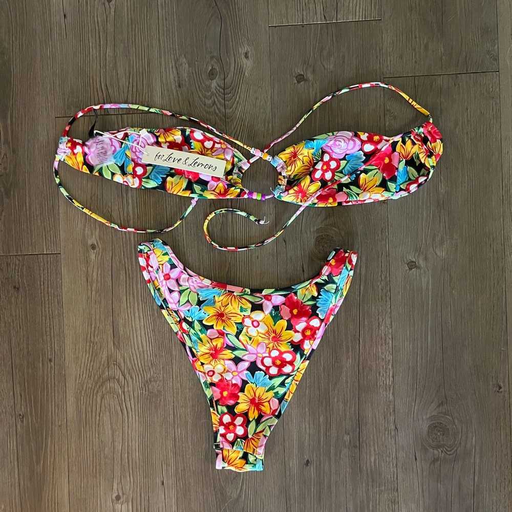 For Love & Lemons Tiana Floral Bandeau Bikini Top (S) and Bottom (M) set NWT - Picture 8 of 8